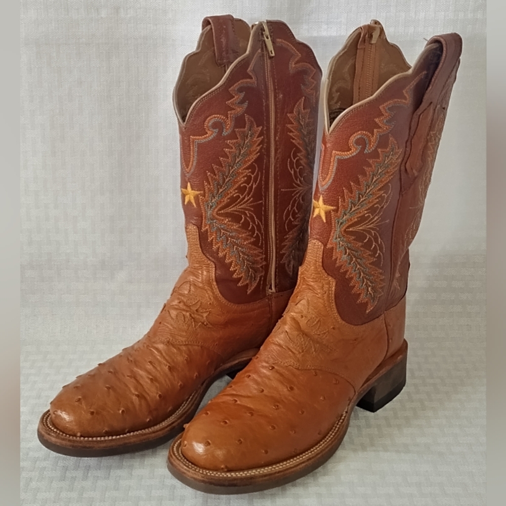 Lucchese 2000 Full Quill Ostrich Leather Boots Brown Women Size 6B Side Zipper